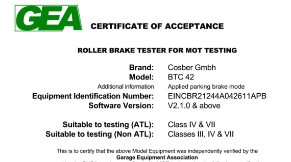 Cosber Obtains GEA & DVSA Official Approval for Roller Brake Tester Series